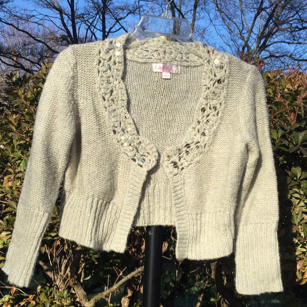 xhilaration Sequin Collar Silver Metallic Cardigan